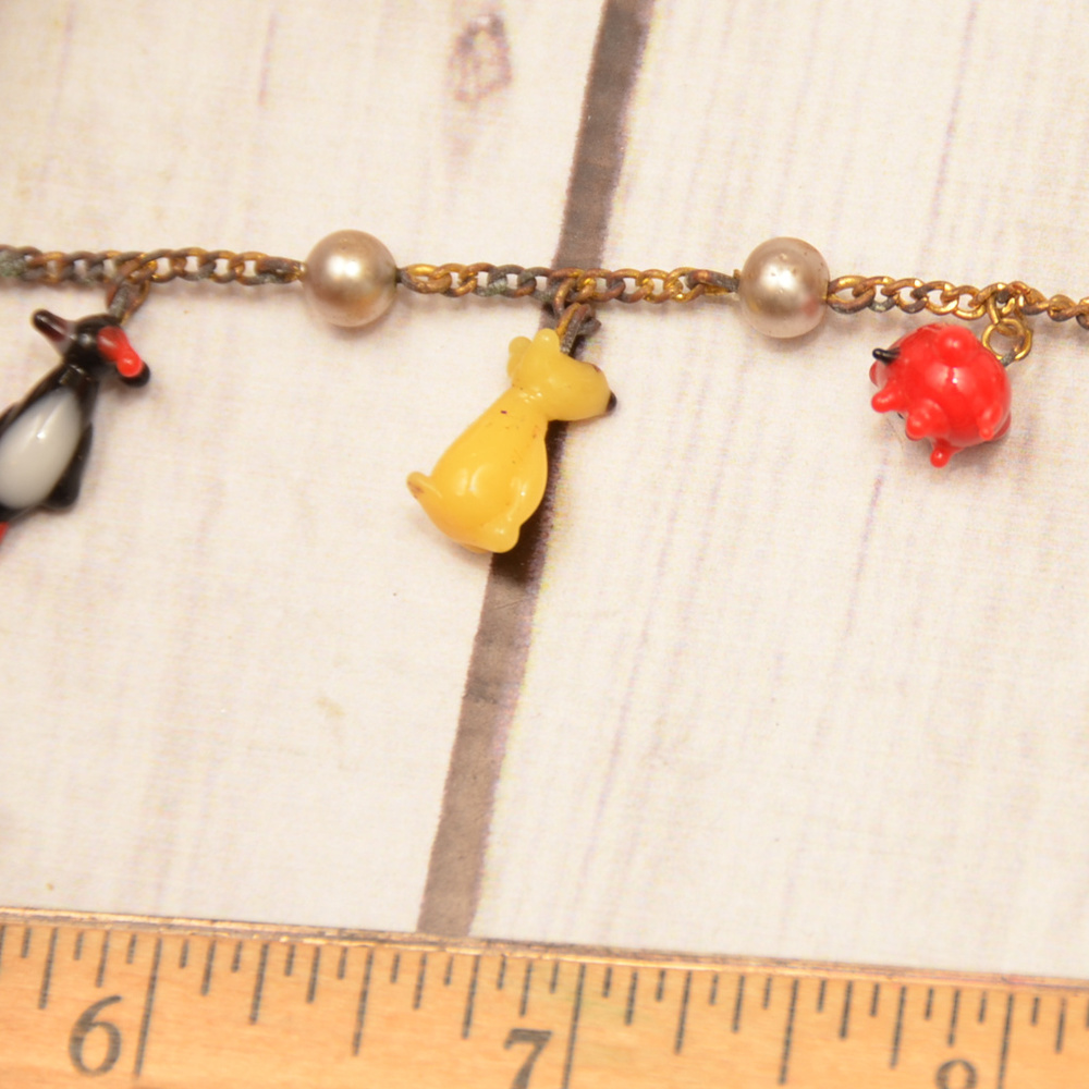 SOLD antique art glass animal bracelet penguin pig - Picture 4 of 8